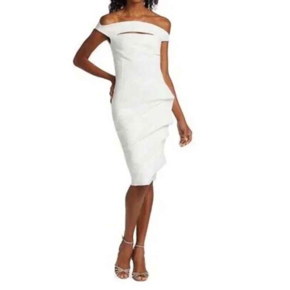 Chiara Boni Melania Royal Damask Print Off-The-Shoulder Midi Dress Size 6 NWT